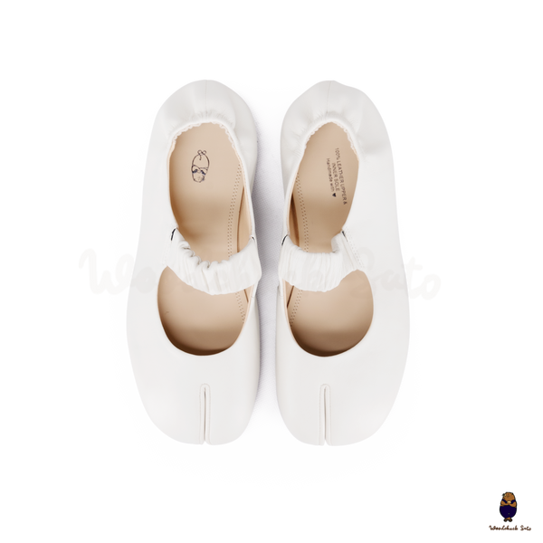 WoodchuckSato White Sheep Leather Elastic Tabi Ballet Flats