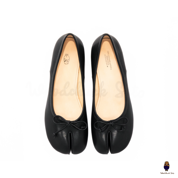 WoodChuckSato Women's Black Tabi Split-Toe Leather Mary Jane Shoes with 3cm Heel & Bow Sizes EU 35-45