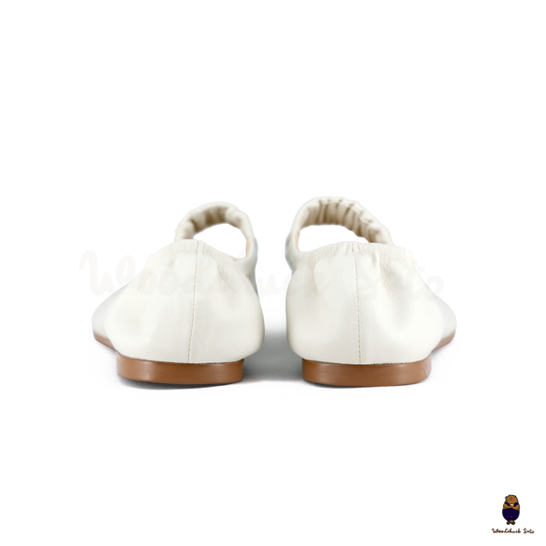 WoodchuckSato White Sheep Leather Elastic Tabi Ballet Flats
