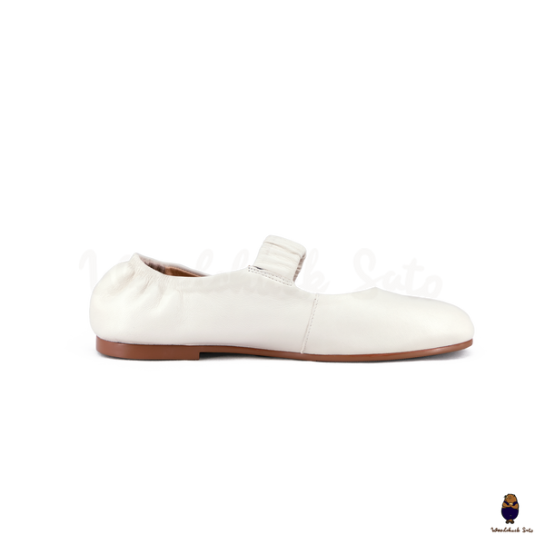 WoodchuckSato White Sheep Leather Elastic Tabi Ballet Flats