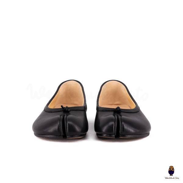 WoodChuckSato Women's Men's Black Tabi Split-Toe Leather Ballet Flats Sizes EU 35-45
