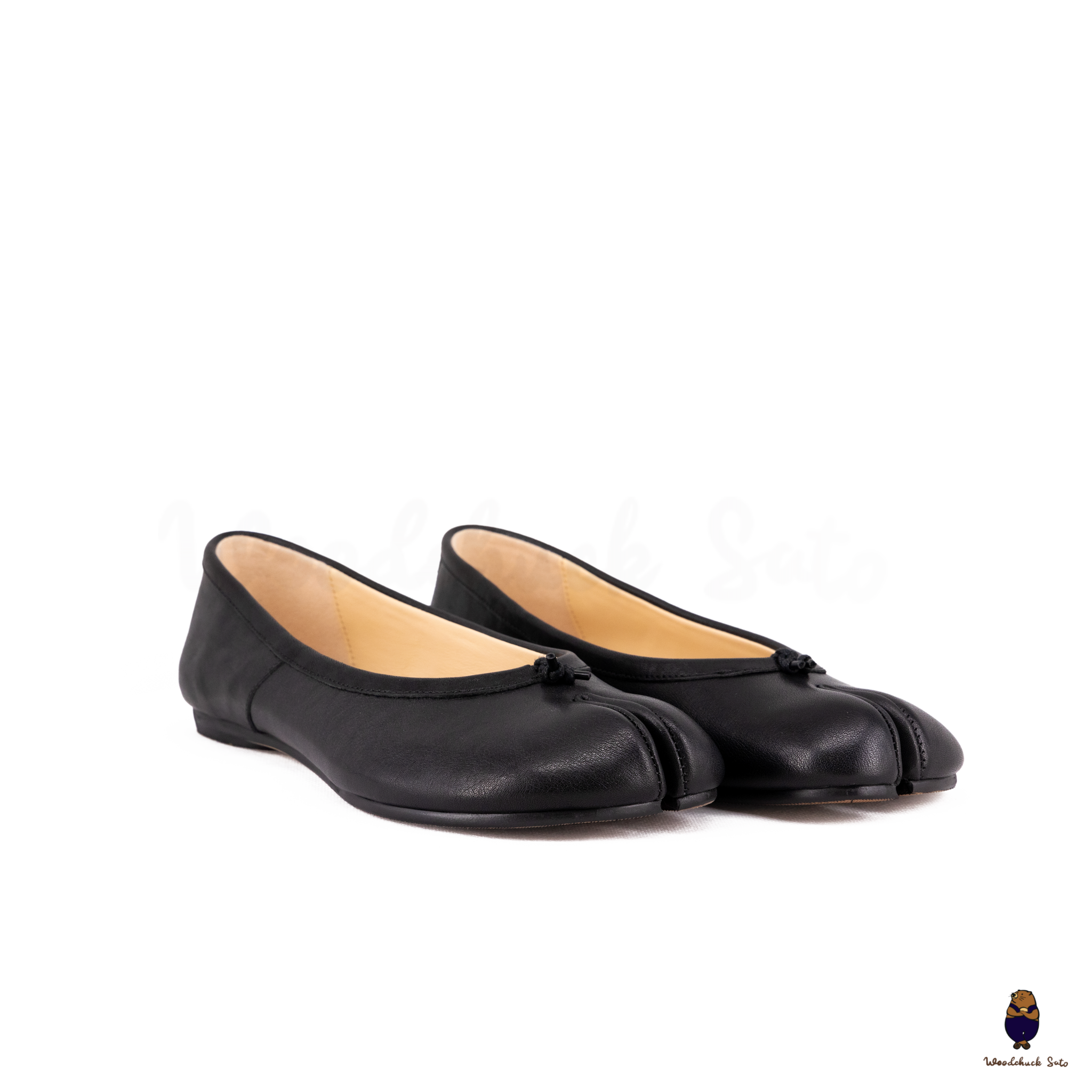 WoodChuckSato Women's Men's Black Tabi Split-Toe Leather Ballet Flats Sizes EU 35-45