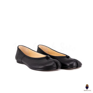 WoodChuckSato Women's Men's Black Tabi Split-Toe Leather Ballet Flats Sizes EU 35-45
