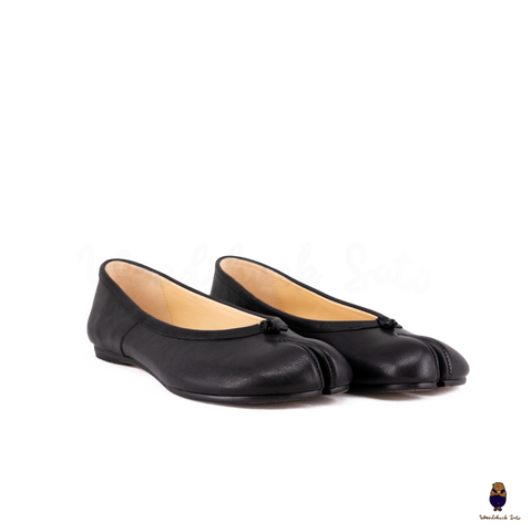 WoodChuckSato Women's Men's Black Tabi Split-Toe Leather Ballet Flats Sizes EU 35-45