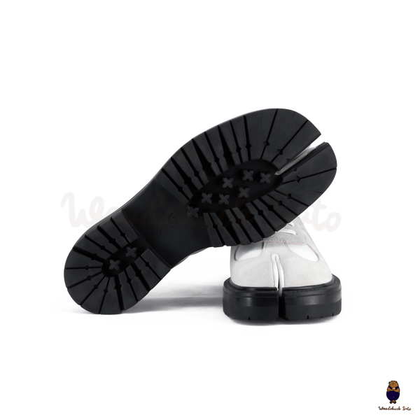 WoodchuckSato White Leather & Suede Platform Tabi Lace-Up Shoes