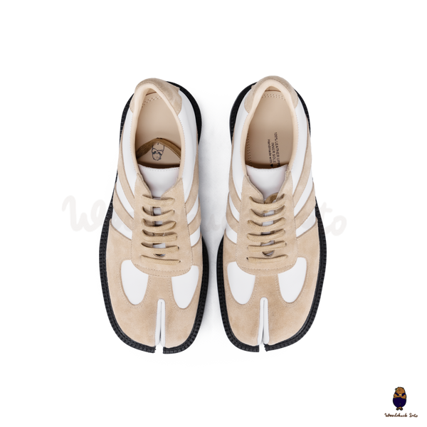 WoodchuckSato White & Sand Suede Platform Tabi Lace-Up Shoes