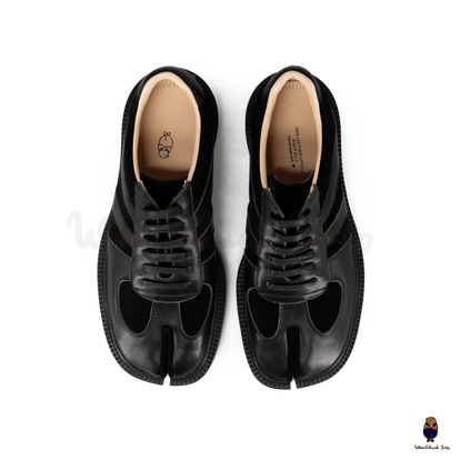 WoodchuckSato Black Leather & Suede Platform Tabi Lace-Up Shoes