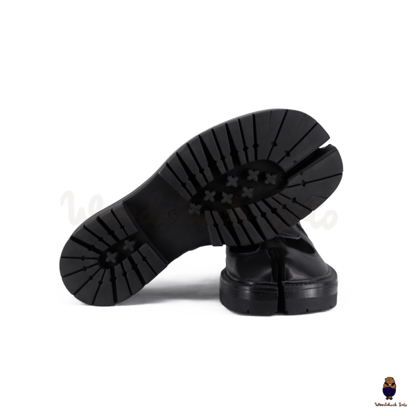 WoodchuckSato Black Leather & Suede Platform Tabi Lace-Up Shoes