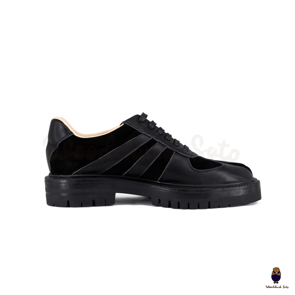 WoodchuckSato Black Leather & Suede Platform Tabi Lace-Up Shoes