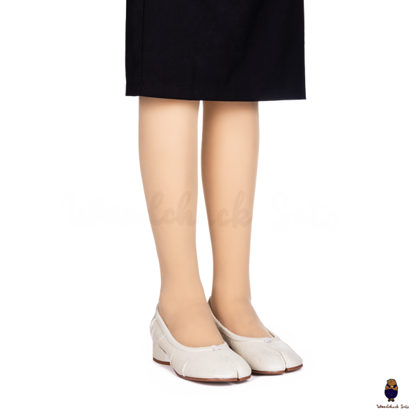 WoodChuckSato Lvory Tabi Split-Toe Knife-Cut Cowhide Mary Jane Shoes with 3cm Heel & Ruched Detailing
