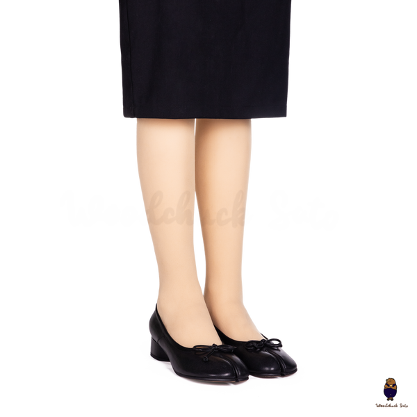 WoodChuckSato Women's Black Tabi Split-Toe Leather Mary Jane Shoes with 3cm Heel & Bow Sizes EU 35-45