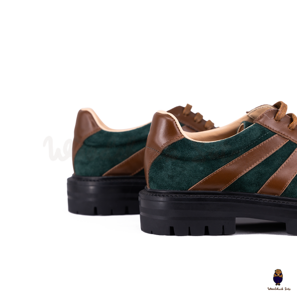 WoodchuckSato Brown Leather & Green Suede Platform Tabi Lace-Up Shoes