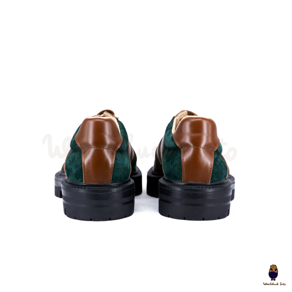 WoodchuckSato Brown Leather & Green Suede Platform Tabi Lace-Up Shoes