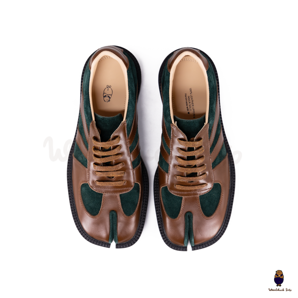 WoodchuckSato Brown Leather & Green Suede Platform Tabi Lace-Up Shoes