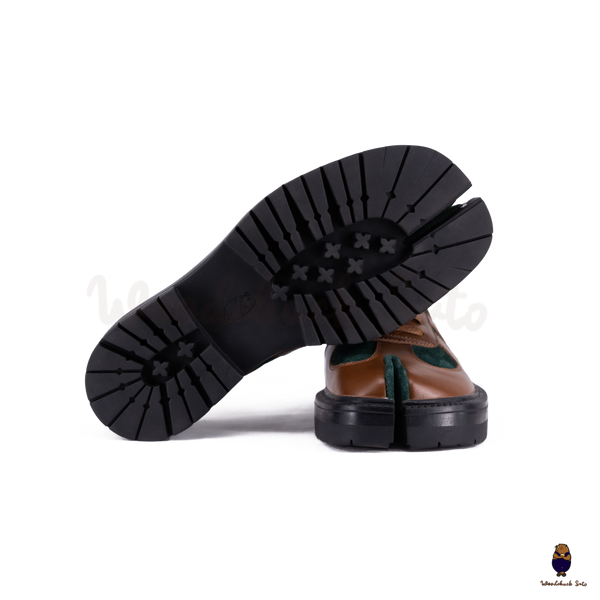 WoodchuckSato Brown Leather & Green Suede Platform Tabi Lace-Up Shoes
