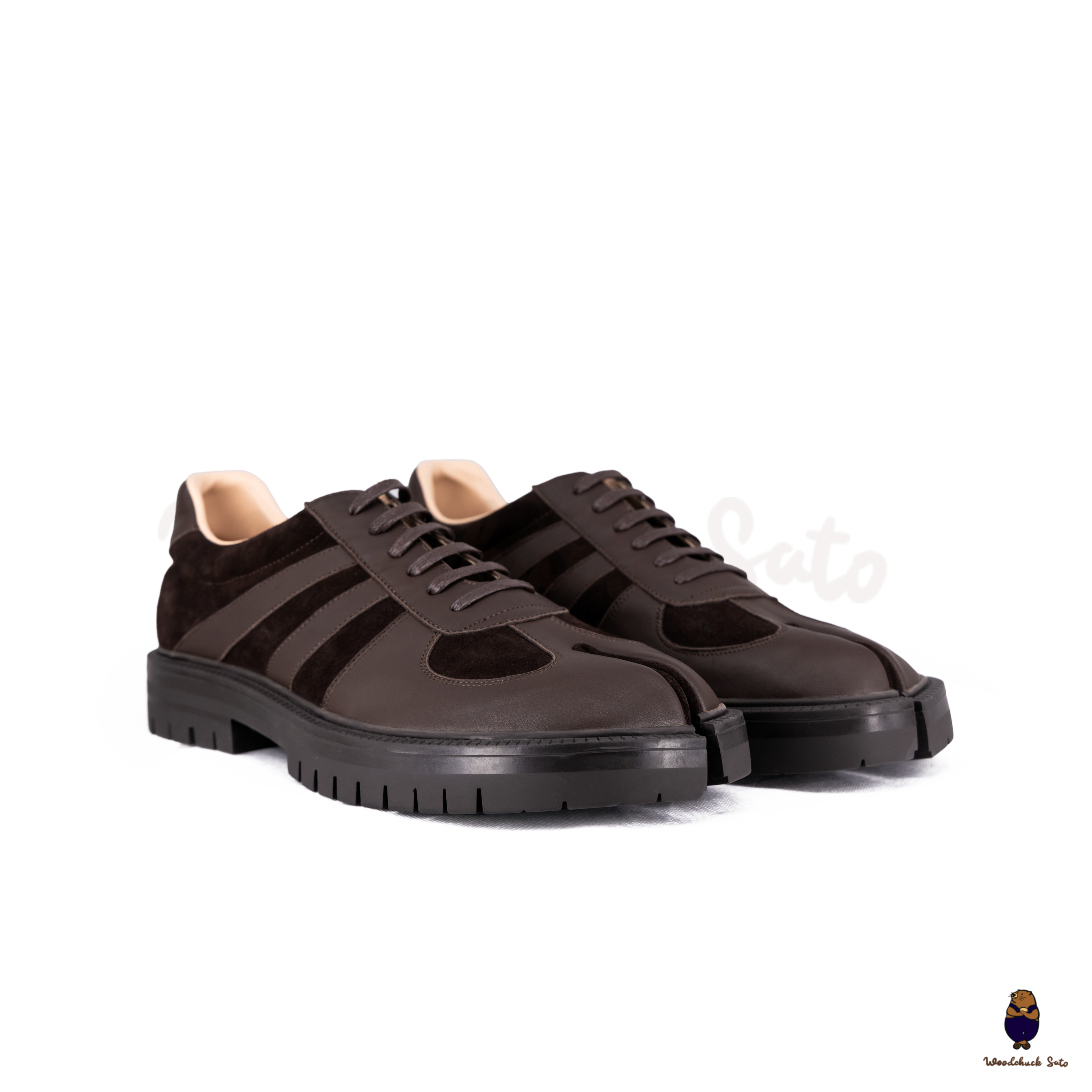 WoodchuckSato Dark Brown Leather & Suede Platform Tabi Lace-Up