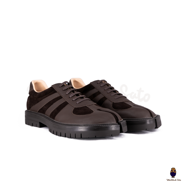 WoodchuckSato Dark Brown Leather & Suede Platform Tabi Lace-Up Shoes