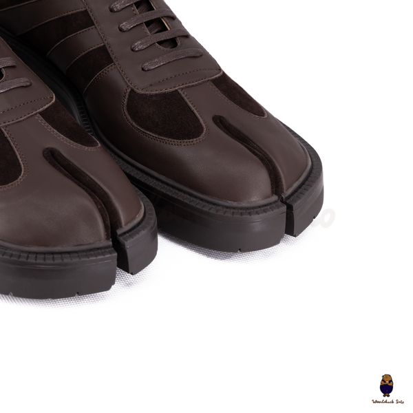WoodchuckSato Dark Brown Leather & Suede Platform Tabi Lace-Up Shoes