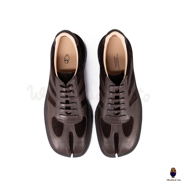 WoodchuckSato Dark Brown Leather & Suede Platform Tabi Lace-Up Shoes