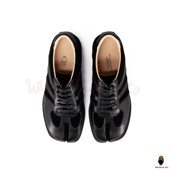 WoodchuckSato Black Leather & Suede Tabi Lace-Up Shoes