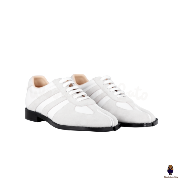 WoodchuckSato White Leather & Suede Tabi Lace-Up Shoes