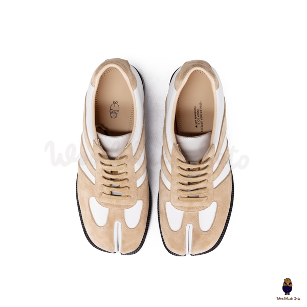 WoodchuckSato White Leather & Sand Suede Tabi Lace-Up Shoes