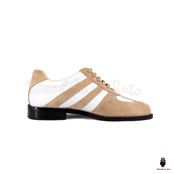 WoodchuckSato White Leather & Sand Suede Tabi Lace-Up Shoes