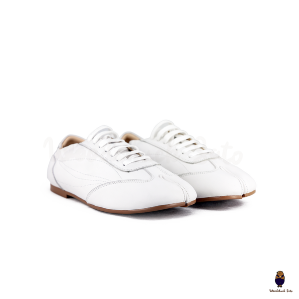 WoodchuckSato White Cow Leather German Trainer Tabi Sneakers