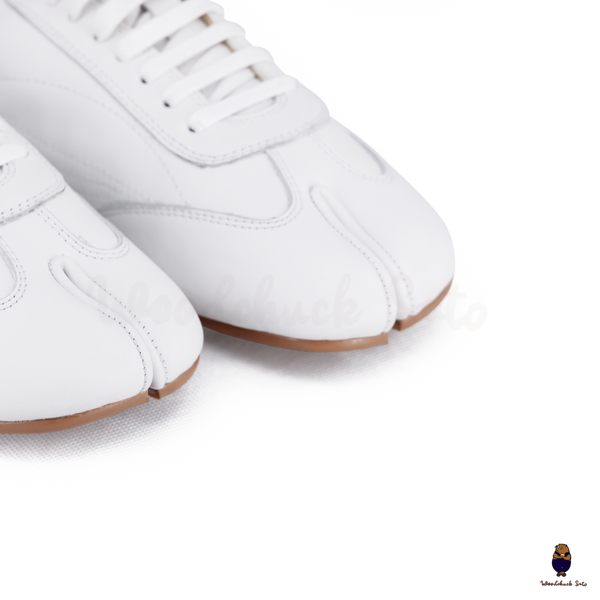 WoodchuckSato White Cow Leather German Trainer Tabi Sneakers