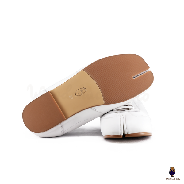 WoodchuckSato White Cow Leather German Trainer Tabi Sneakers