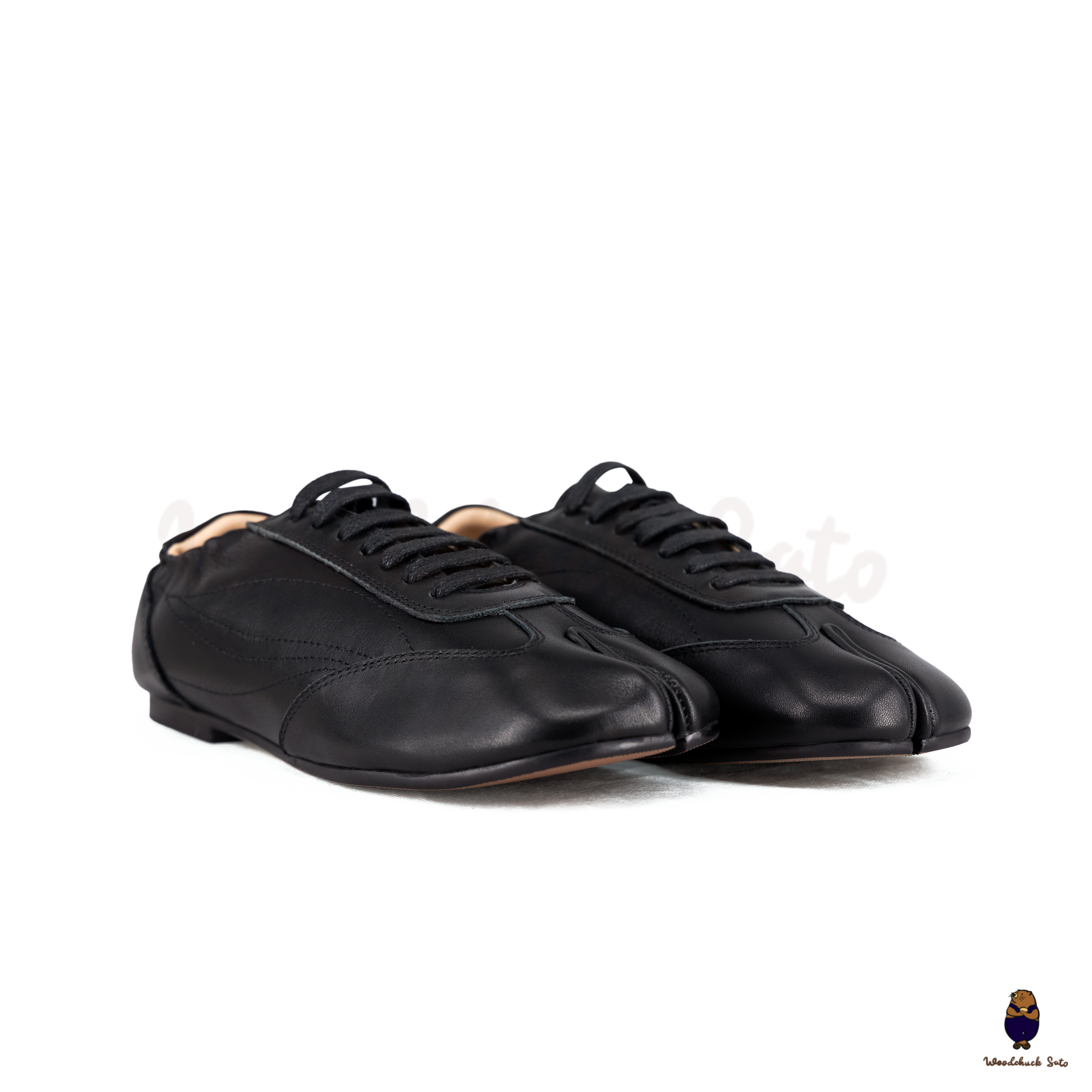 Tabi 　ブラック スニーカー US 7.5 WoodchuckSato Black Cow Leather German Trainer Tabi Sneakers