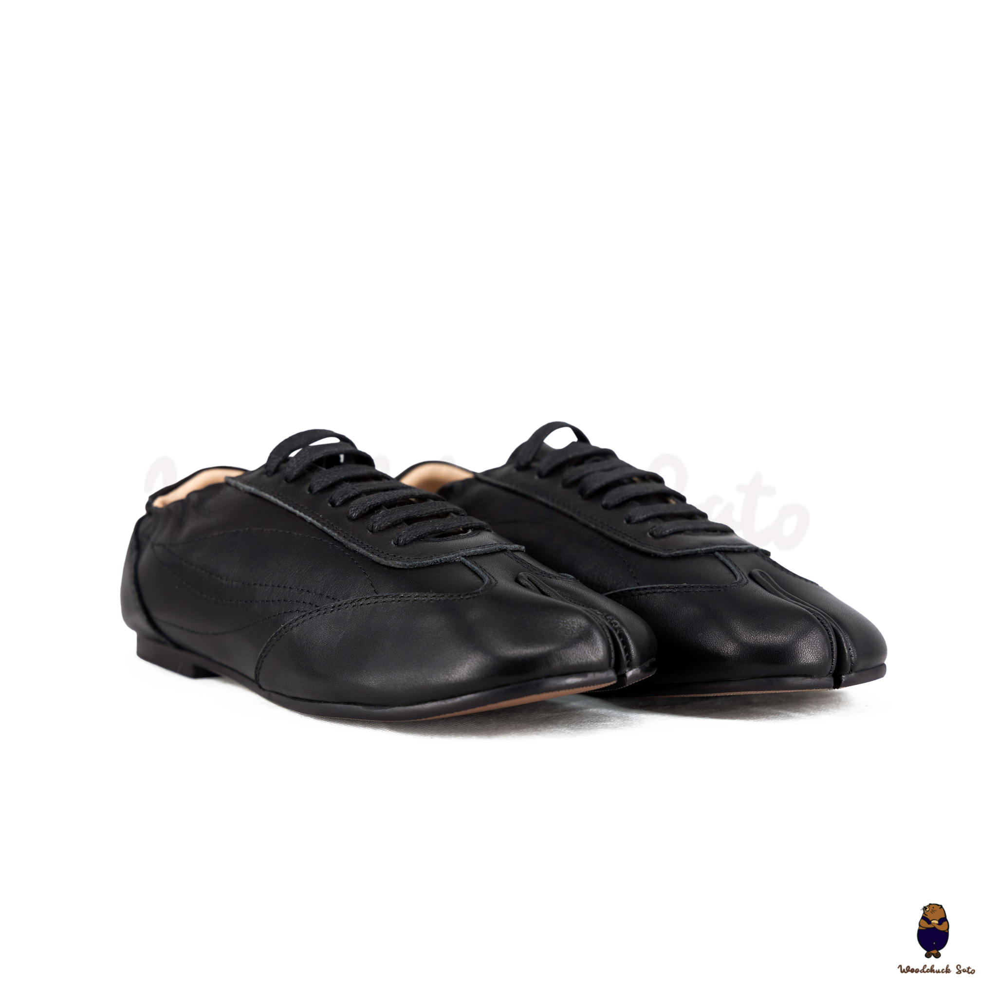 WoodchuckSato Black Cow Leather German Trainer Tabi Sneakers WoodchuckSato Black Cow Leather German Trainer Tabi Sneakers