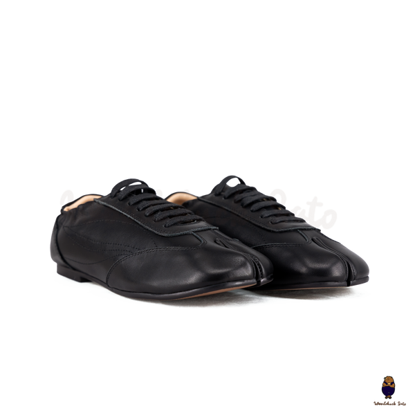 WoodchuckSato Black Cow Leather German Trainer Tabi Sneakers