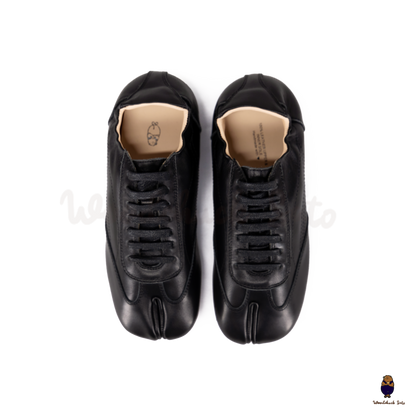 WoodchuckSato Black Cow Leather German Trainer Tabi Sneakers