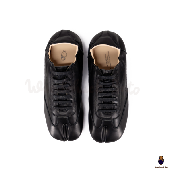 WoodchuckSato Black Cow Leather German Trainer Tabi Sneakers