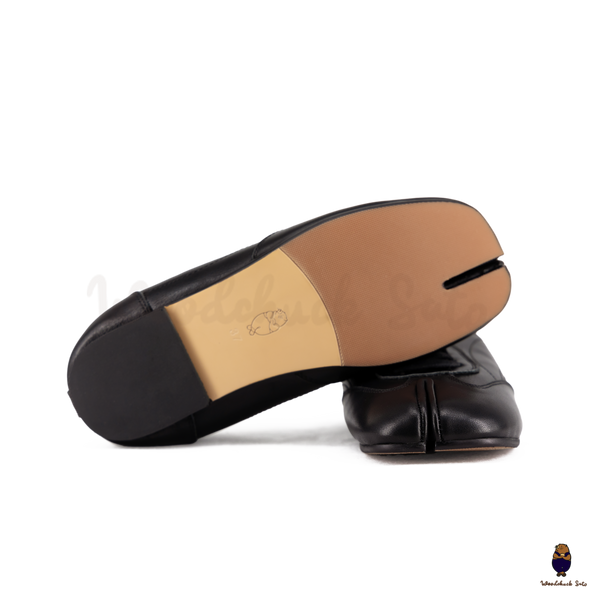 WoodchuckSato Black Cow Leather German Trainer Tabi Sneakers