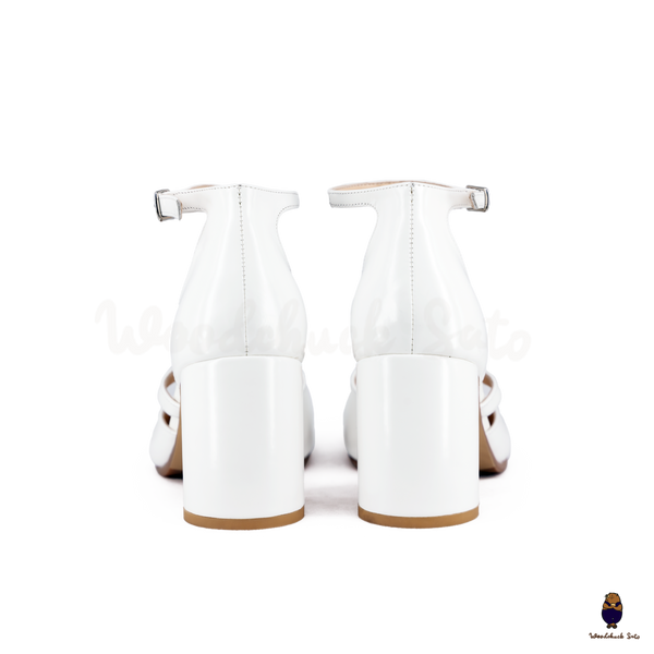 WoodchuckSato White Film-Coated Cow Leather Tabi Ankle Strap 8 cm Heel