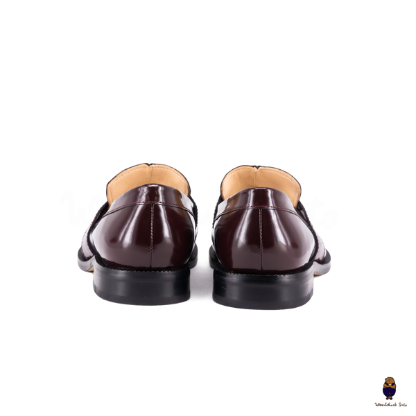 WoodchuckSato Burgundy Edge-Beaded Cow Leather Tabi Loafers with Penny Strap Sizes 35 to 47