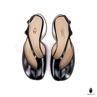 WoodchuckSato Black Film-Coated Cow Leather Tabi Slingback Sandals