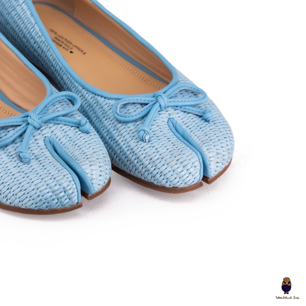 Woodchuck Sato Woven Tabi Ballet Flats, Light Blue Straw Tabi Ballet Flats with Bow