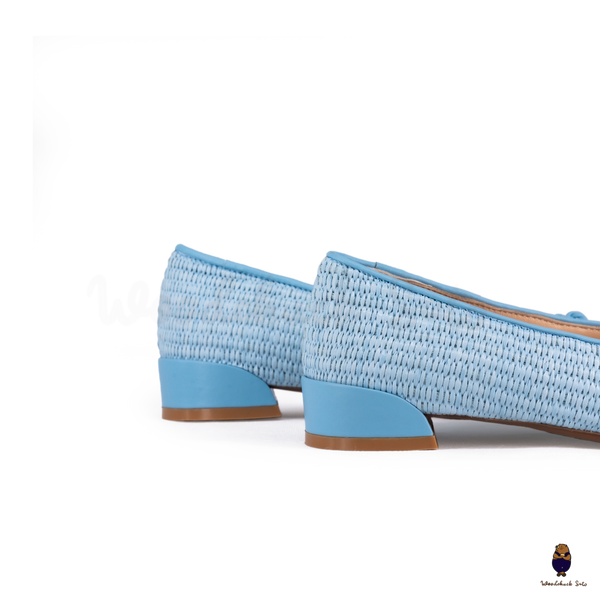 Woodchuck Sato Woven Tabi Ballet Flats, Light Blue Straw Tabi Ballet Flats with Bow