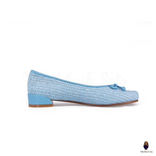 Woodchuck Sato Woven Tabi Ballet Flats, Light Blue Straw Tabi Ballet Flats with Bow