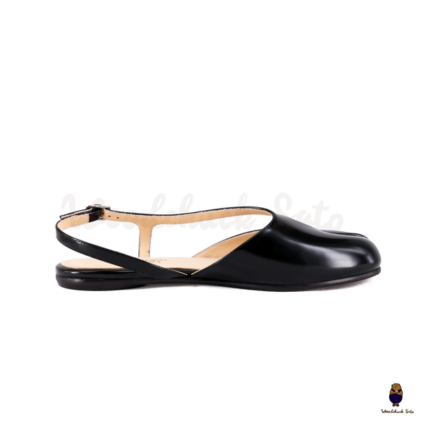 WoodchuckSato Black Film-Coated Cow Leather Tabi Slingback Sandals