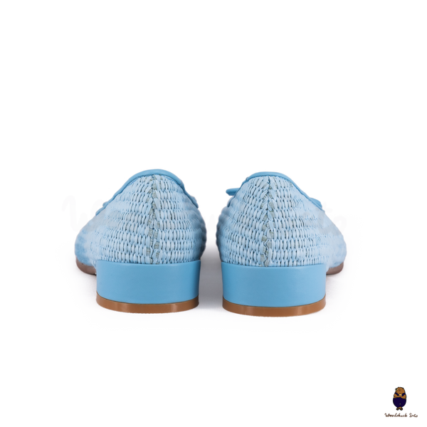 Woodchuck Sato Woven Tabi Ballet Flats, Light Blue Straw Tabi Ballet Flats with Bow
