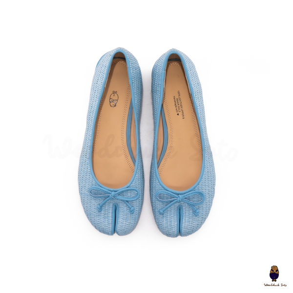 Woodchuck Sato Woven Tabi Ballet Flats, Light Blue Straw Tabi Ballet Flats with Bow