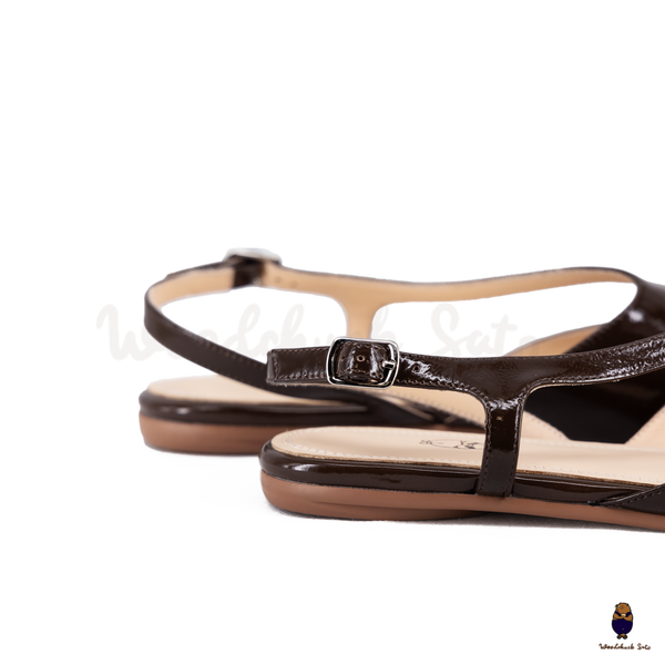 WoodchuckSato Dark Brown Film-Coated Cow Leather Tabi Slingback Sandals