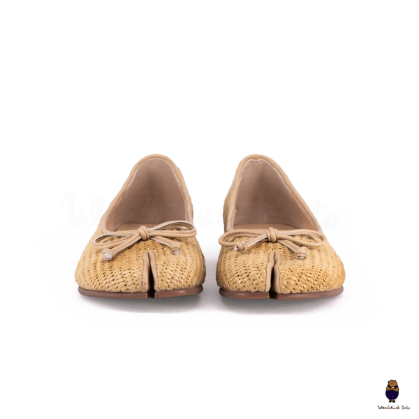 Woodchuck Sato Woven Tabi Ballet Flats, Nude Bow Straw Tabi Ballet Flats