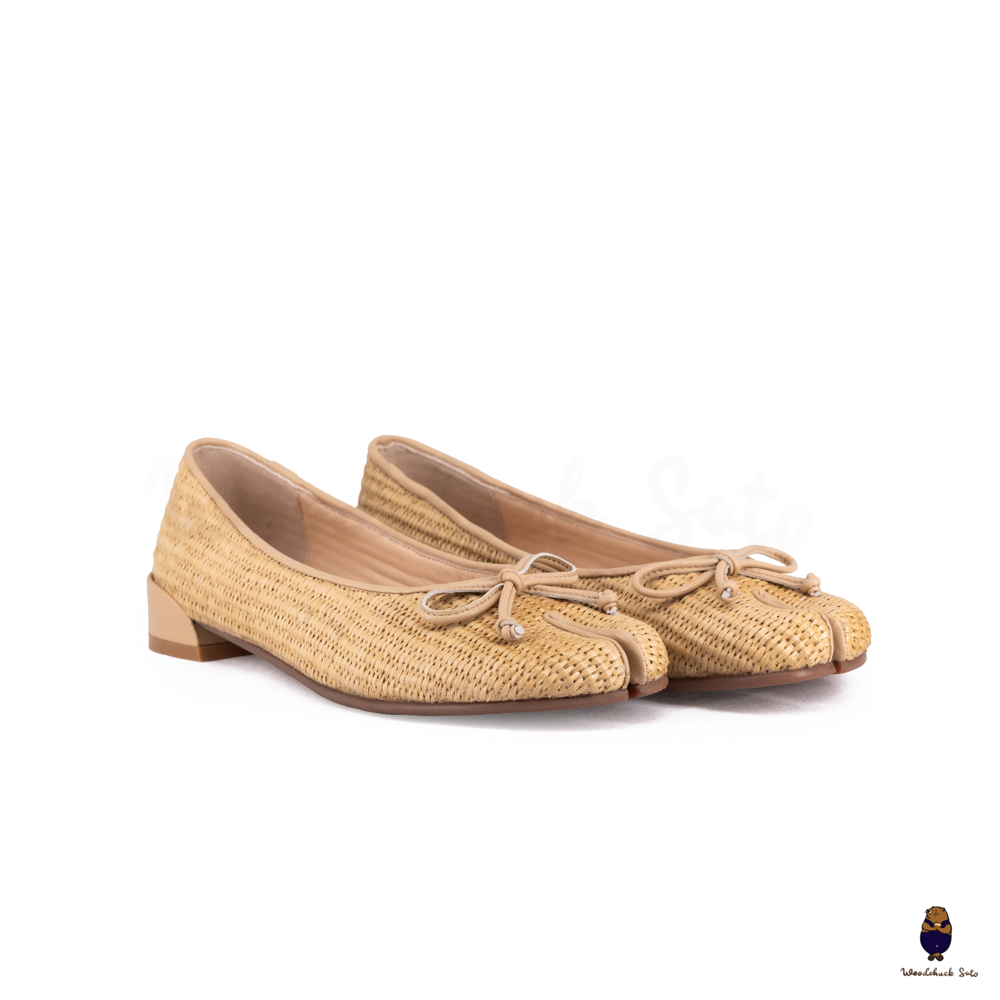 Woodchuck Sato Woven Tabi Ballet Flats, Nude Bow Straw Tabi Ballet Flats
