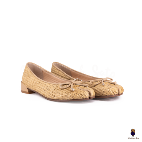 Woodchuck Sato Woven Tabi Ballet Flats, Nude Bow Straw Tabi Ballet Flats