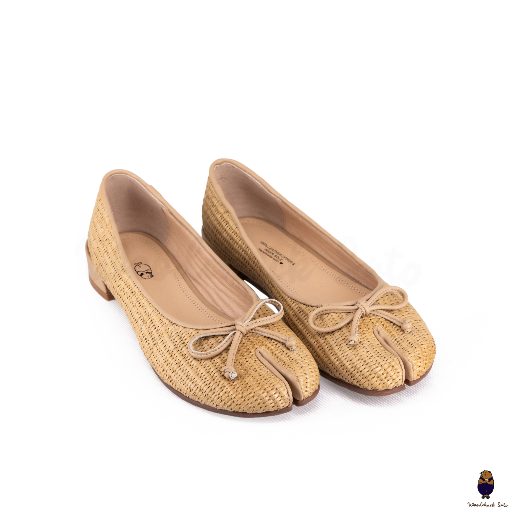 Woodchuck Sato Woven Tabi Ballet Flats, Nude Bow Straw Tabi Ballet Flats